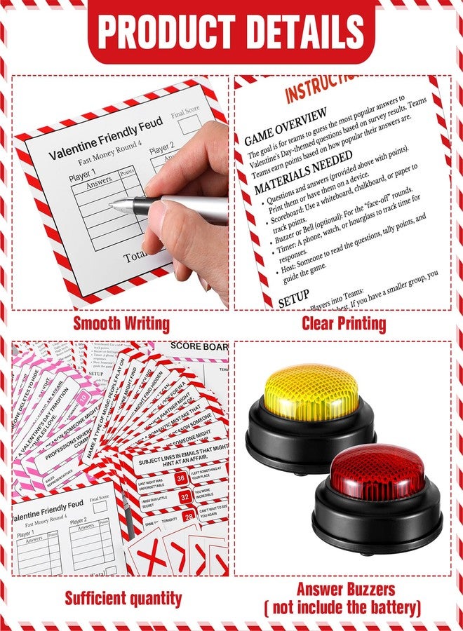 Soulchen 42 Pcs Valentine's Day Friendly Feud Game Set with 2 Answer Buzzer Cupid Card Friendly Feud Quiz for Adults Couples Fun Galentine's Day Party Game Activity Supplies for Family Couples Groups - Image 4